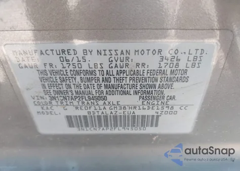 2015 Nissan Versa S/S Plus/Sv/Sl из США, поврежденный, VIN 3N1CN7AP2FL945050